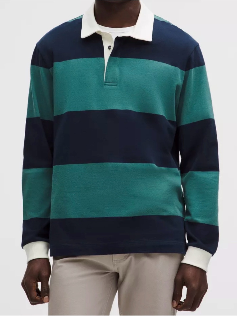 lululemon Long-Sleeve Cotton Rugby Shirt Large True Navy Deep Marina Stripe NWT